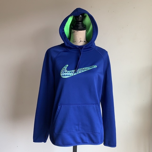 Nike Therma Fit Royal Blue Hooded Pullover Top - Picture 2 of 14